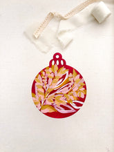 Load image into Gallery viewer, wood sliced ornament | red, pink + mustard yellow