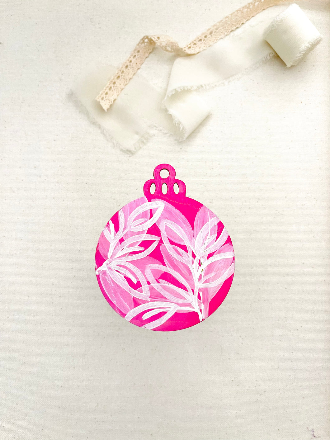 wood sliced ornament | pink + white florals