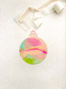wood sliced ornaments | pink + lime green set