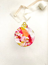 Load image into Gallery viewer, wood sliced ornament | pink + red florals