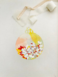 wood sliced ornament | red, pink + mustard yellow