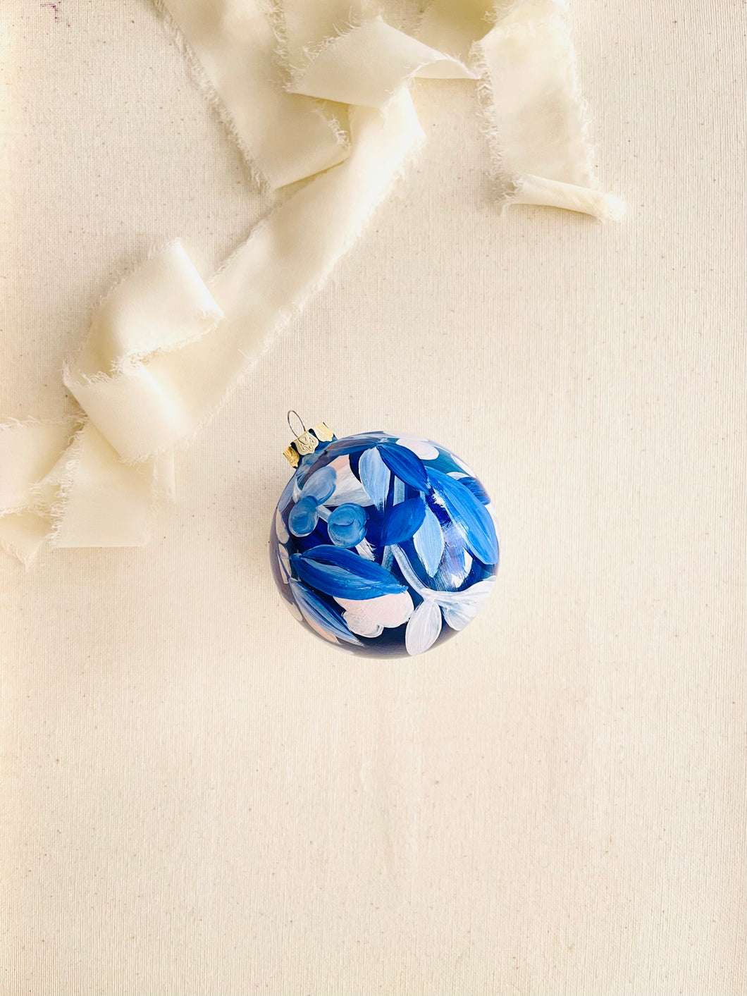 ceramic ornament | blue, pink + white florals