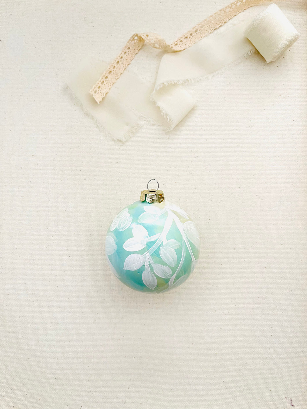 ceramic ornament | green + white florals