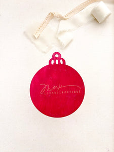 wood sliced ornament | red, pink + mustard yellow